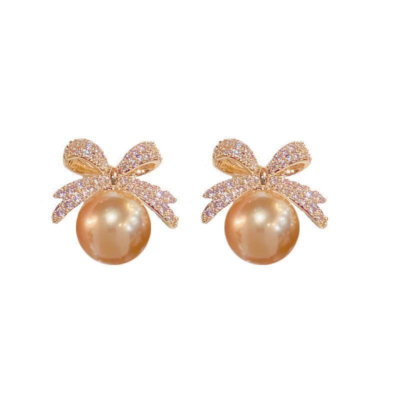 Women's Exquisite Micro Inlaid Zircon Bowknot Pearl Fashion Stud Earrings