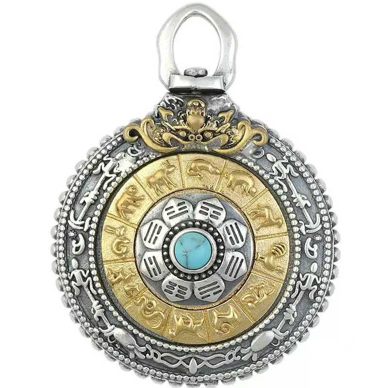 Sier Rotatable Tibetan Valentine's Day Birthday Pendant