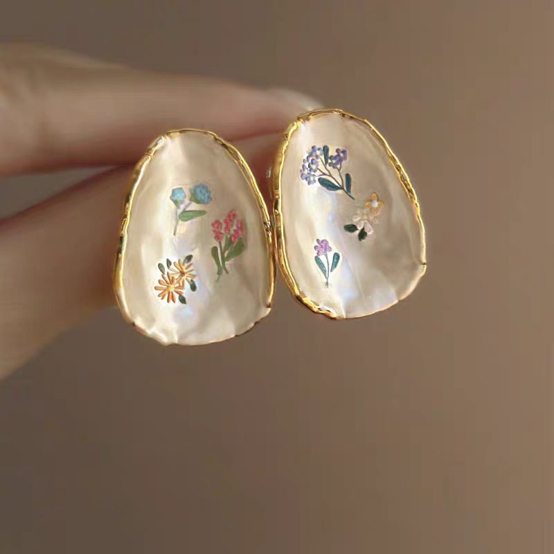 Women's Painting Style Flower High-grade Enamel Niche Earrings