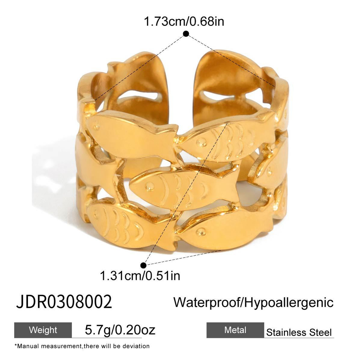 Designer Model Classic Style Gold Stainless Steel Fishbone Open Niche Rings