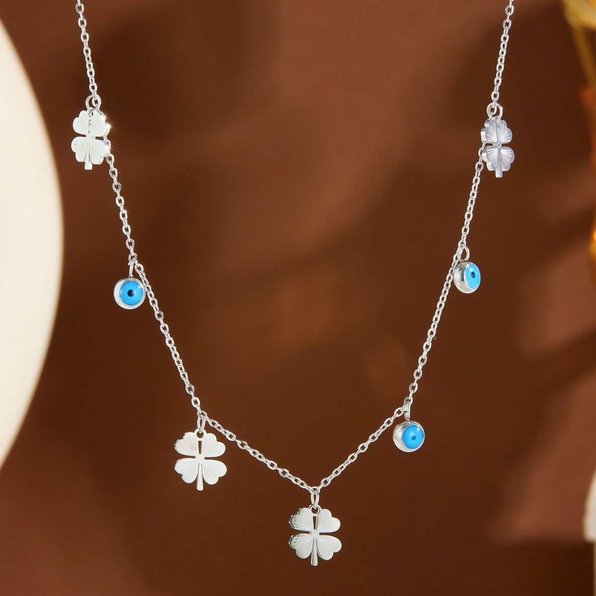 Women's French Stainless Steel Drop-shaped Color Zircon Flower Simple Necklace