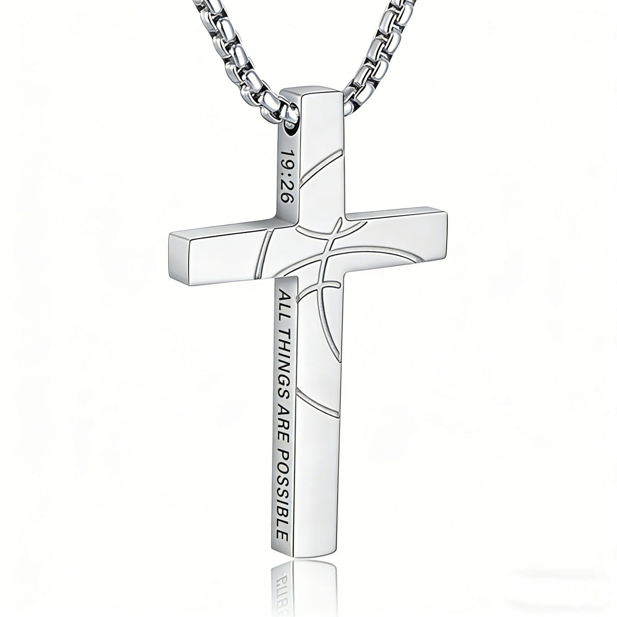 Men's Basketball Cross Double-sided Lettering Inspirational Scripture Personalized Necklace