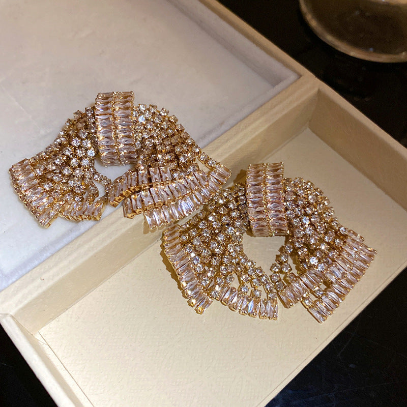Sier Needle Zircon With Diamond Cross Personality Fashion Refined Grace Earrings