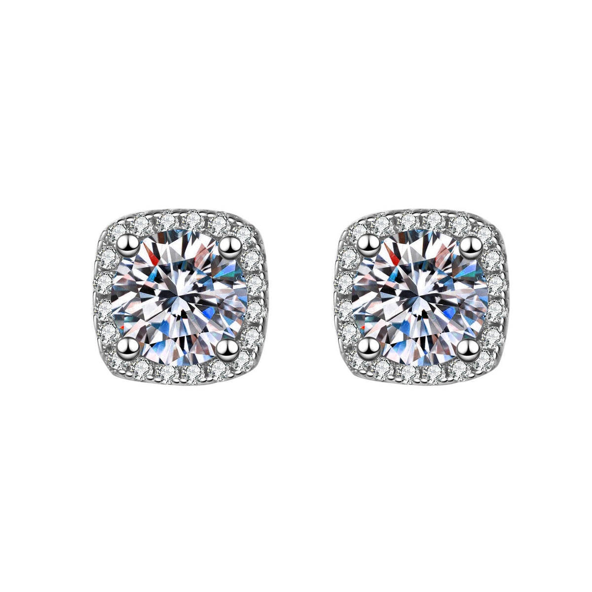 Live Imitation Sier Needle Square Bag Female Four Claw Karat Stud Earrings