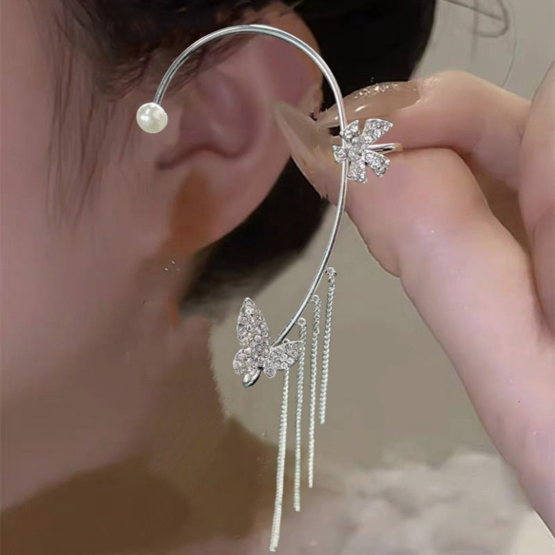 Women's Clip Inlaid Zircon Pearl Light Luxury Stud Earrings