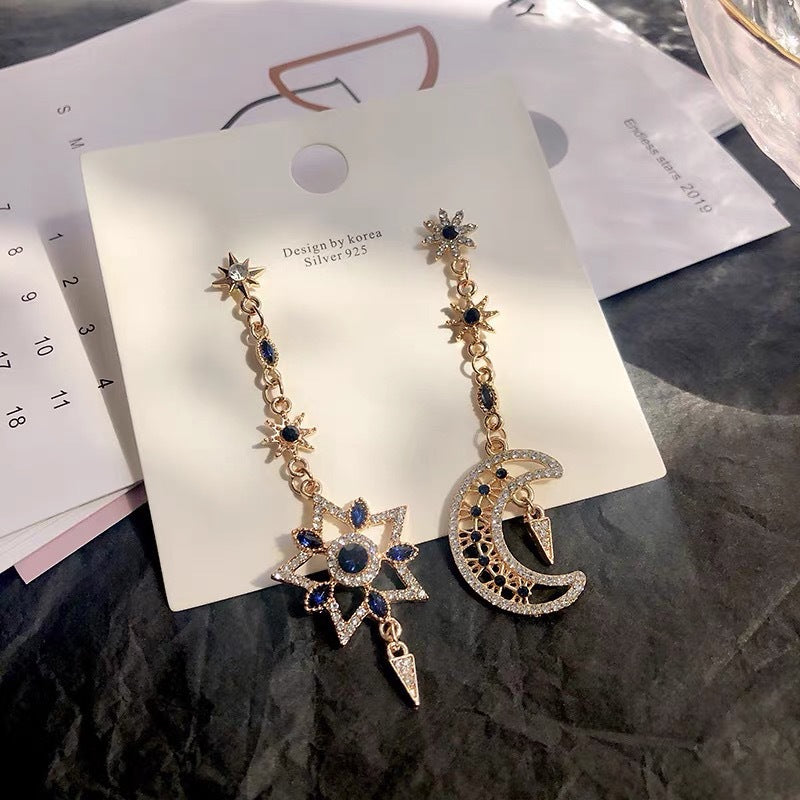 Women's Needle Star Moon Asymmetric High-grade Temperament Earrings