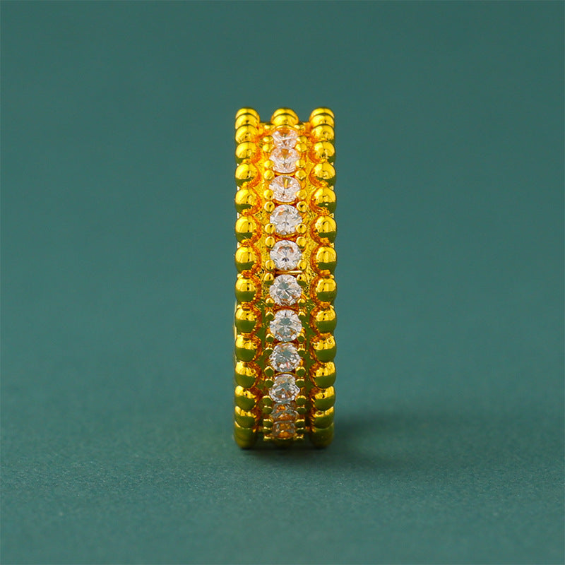 Women's Ancient Law Alluvial Gold Golden Balls Row Diamond Shop Live Ring
