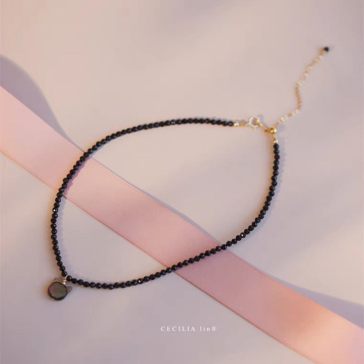 Bag Gold Shining Black Spinel Clavicle Chain Light Luxury Minority Necklace