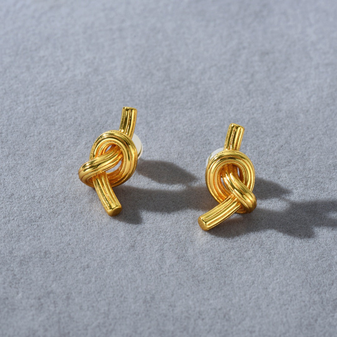 Fashion Striped Knotted Brushed Sier Niche Earrings