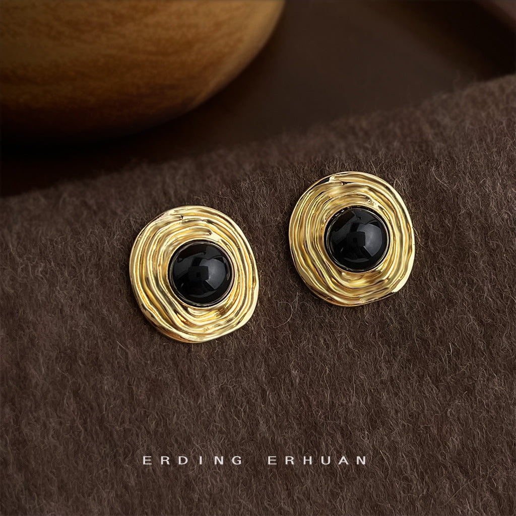 Literary Retro Simplicity Fashionable High-grade Texture Circular Antique Stud Earrings
