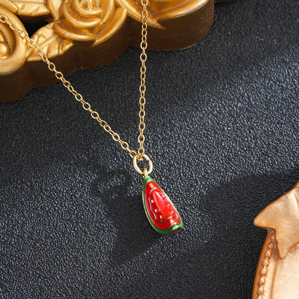 Women's Pastoral Style Strawberry Cute Simple Titanium Necklace