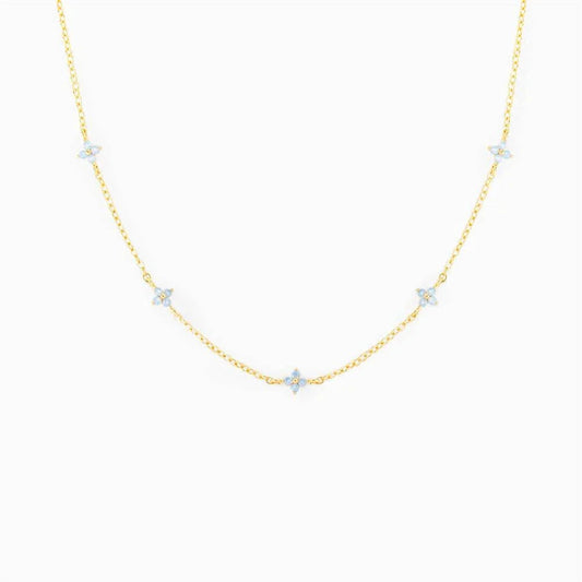 18K Gold Plated Tiny Blue Flower Necklace For Women, Gold Color Cute Pendant Necklace, Trendy Female Fashion Jewelry | Cubic Zirconia