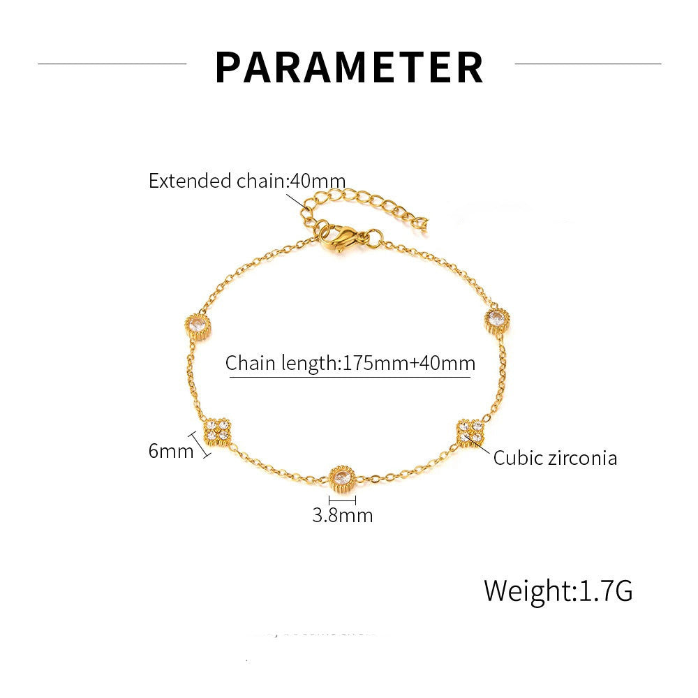 Women's Small Flower Zircon Stainless Steel Simple Bracelet