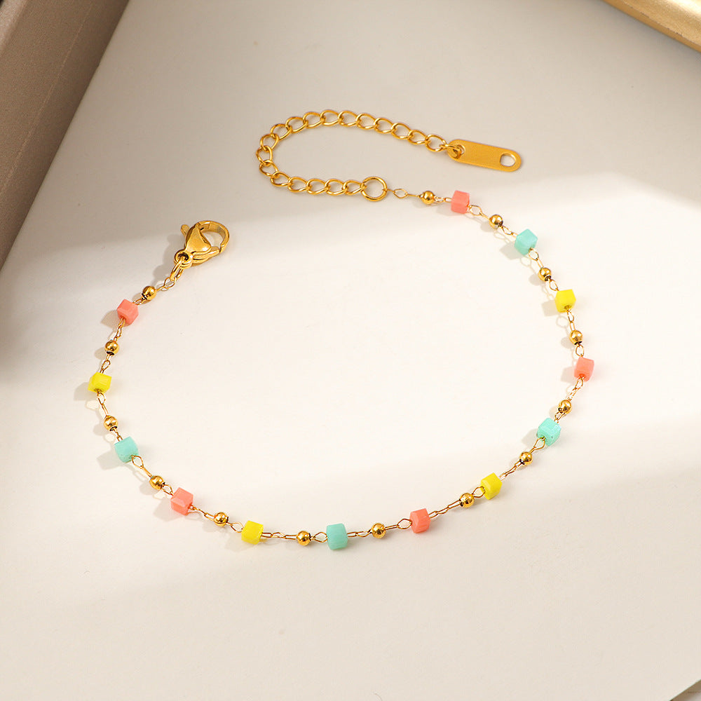 Women's Fashion Small Fresh Color Crystal String Beads Necklaces