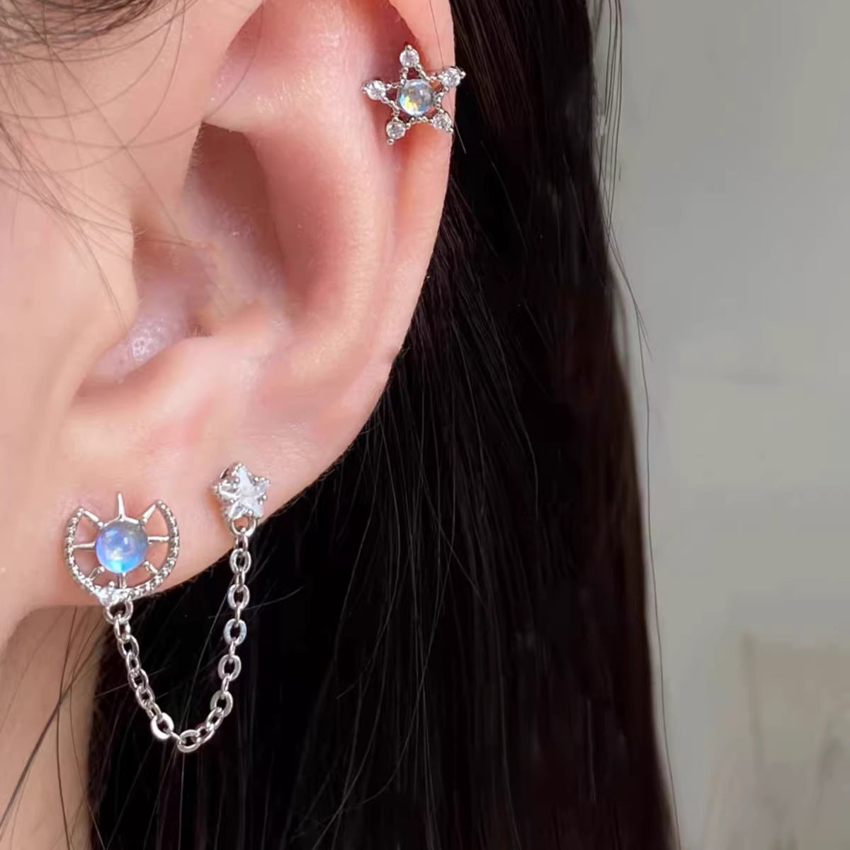 Women's Ear Chain Medical Titanium Steel Bone Flat Niche Stud Earrings