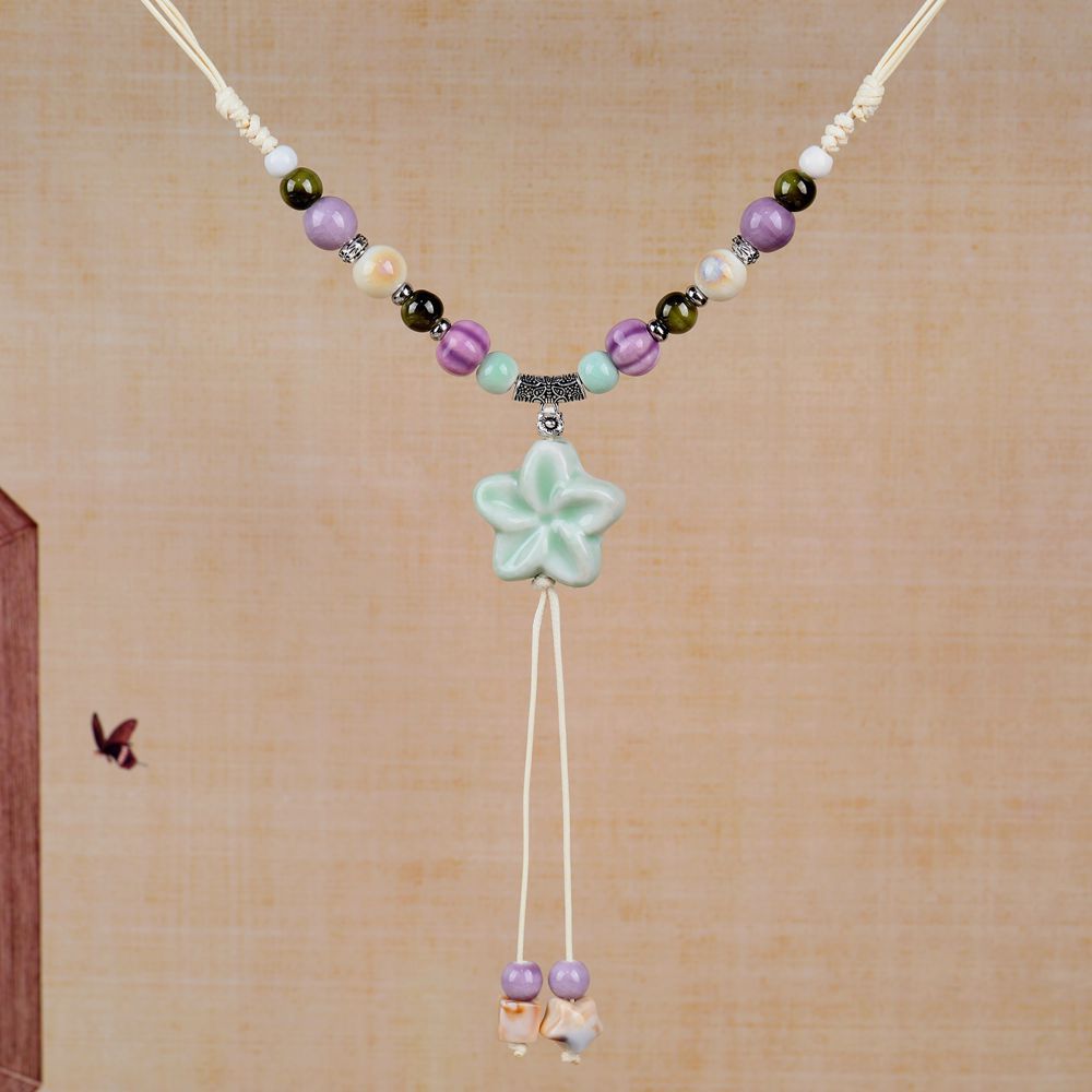 Women's Retro Ethnic Style Ceramic Butterfly Bell Fashionable Necklace