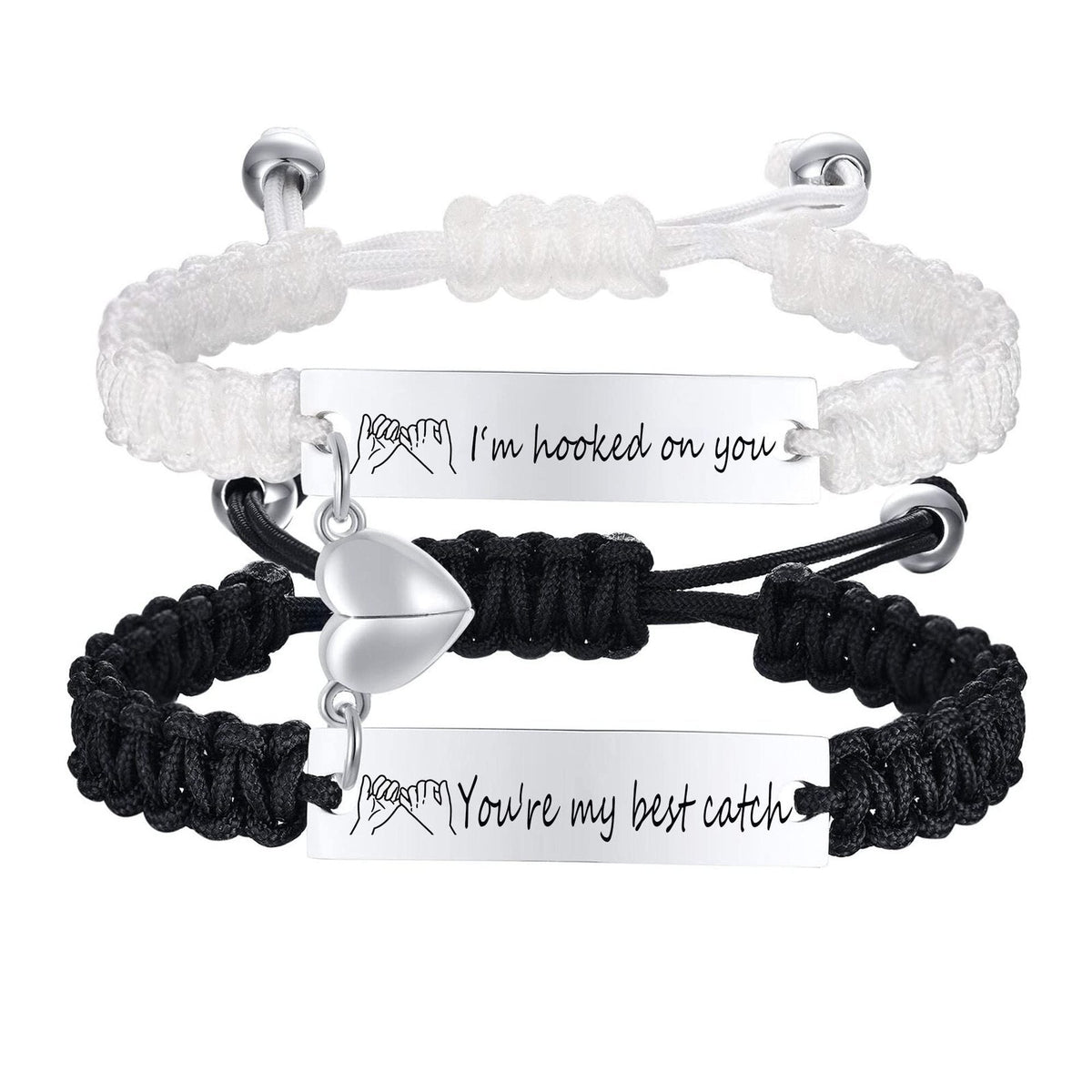 Black White Weaving Rope Woven Heart-shaped Magnetic Bracelets