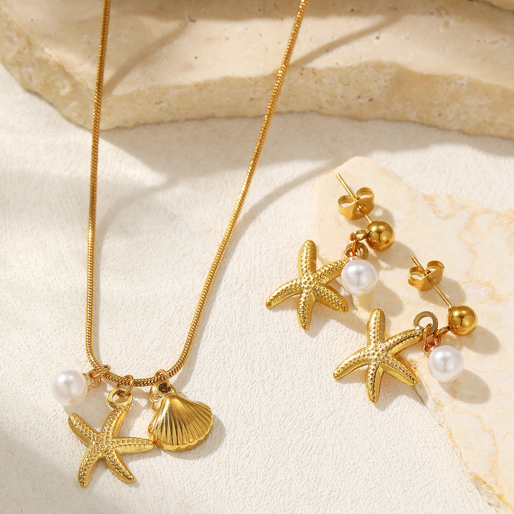 Women's Stainless Steel Starfish Shell Suit Fashionable Jewelry Set