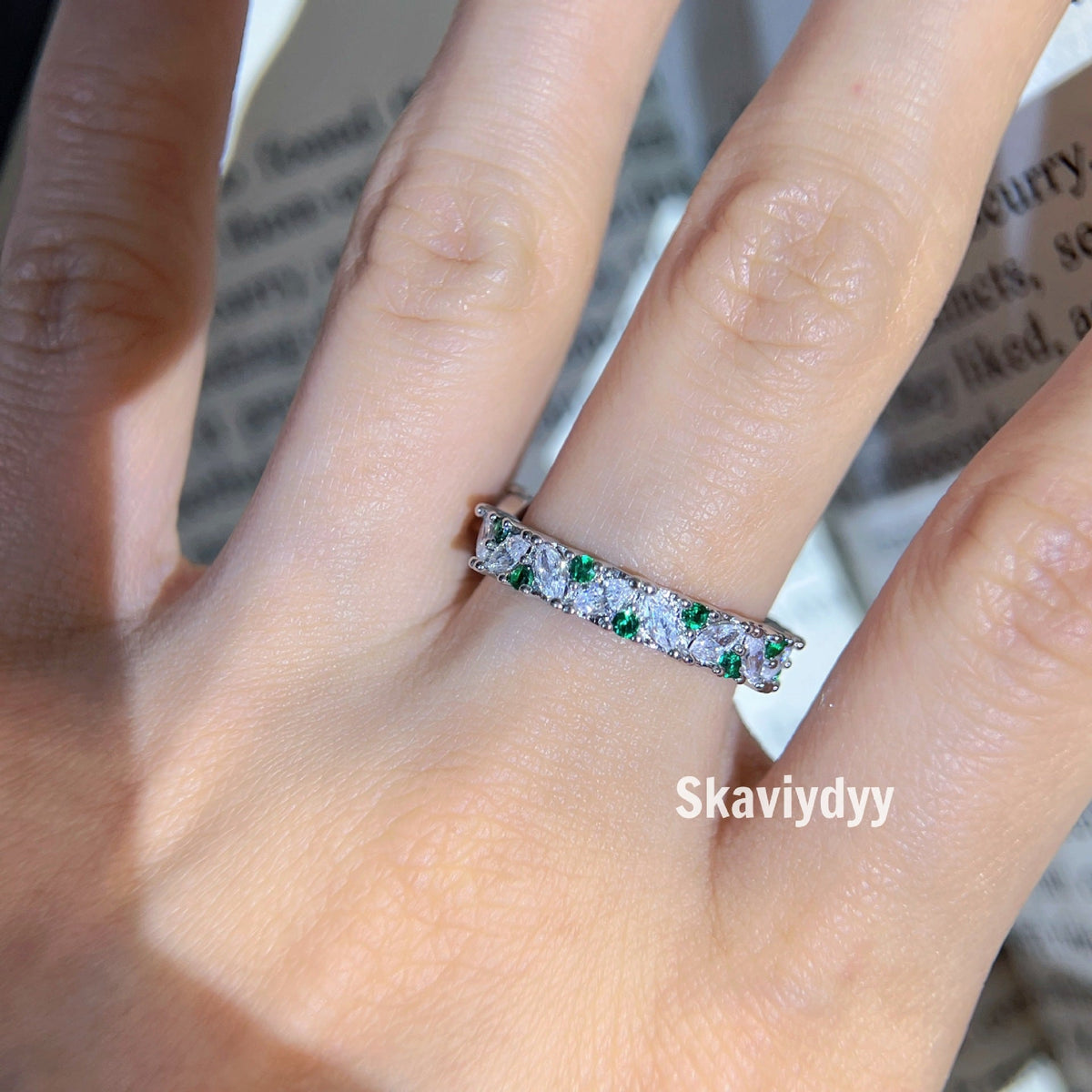 Eye Diamond Row White Affordable Luxury Style Green Rings