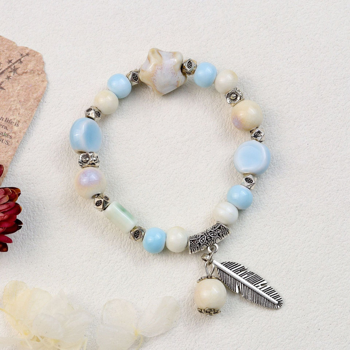 Women's Chinese Style National Fashion Ceramic Beaded Lotus Seedpod Retro Ethnic Bracelet