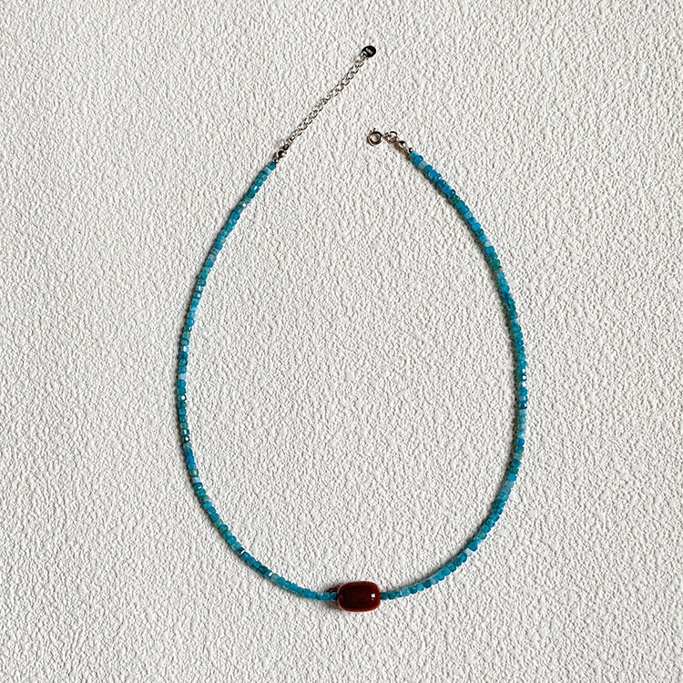 Flowers Retro Atmosphere Clavicle Chain Female Red Blue Beaded Niche Necklaces
