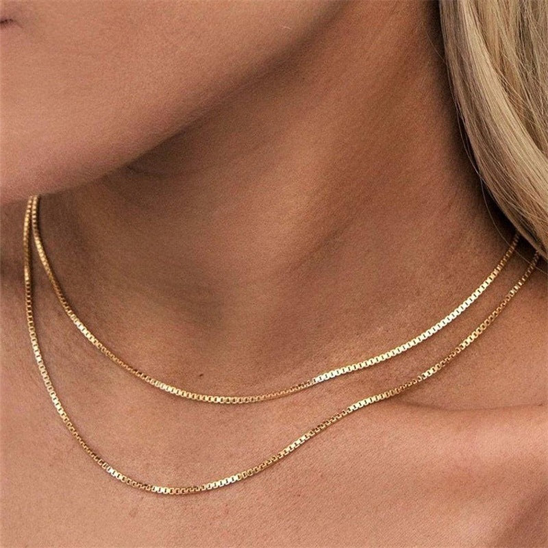Fashion Simple Box Chain Clavicle Gold-plated Necklace