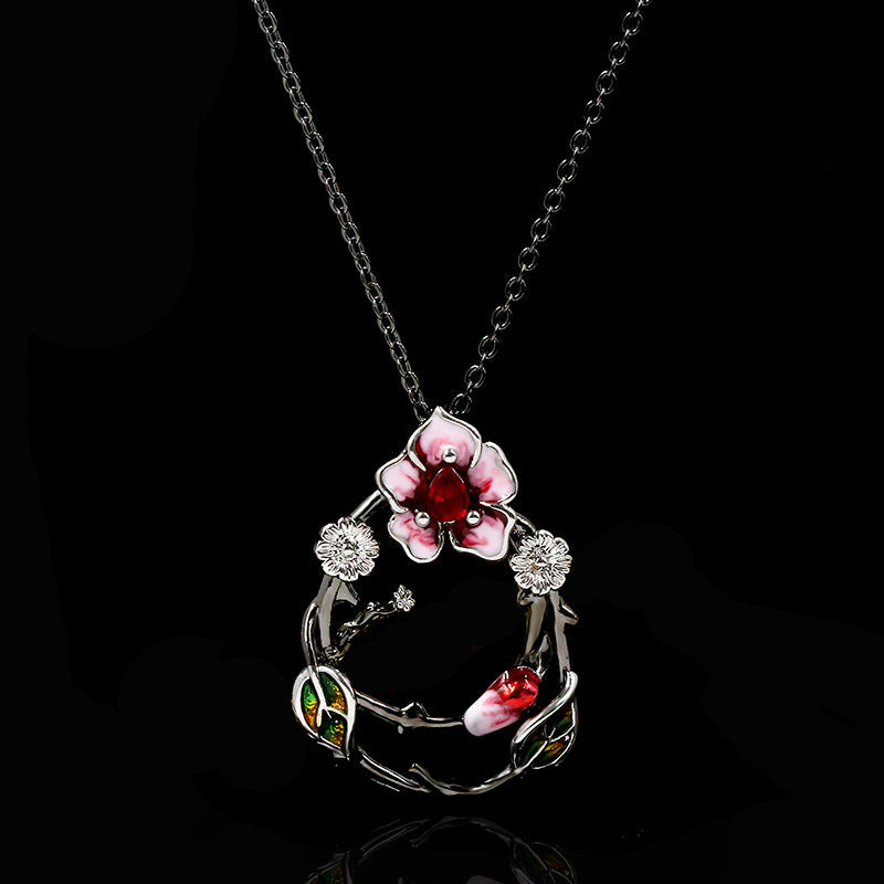 Rose Short Enamel Glaze White Jade Flower Ladybug Clavicle Necklace