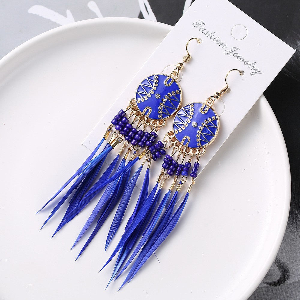 Women's Bohemian Ethnic Tassel Blue Ear Vintage Earrings