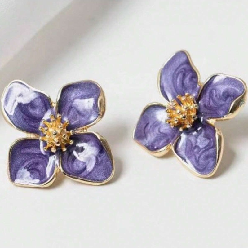 Roselle French Style Retro Drip Glazed Red Flower Three-dimensional Small Rings