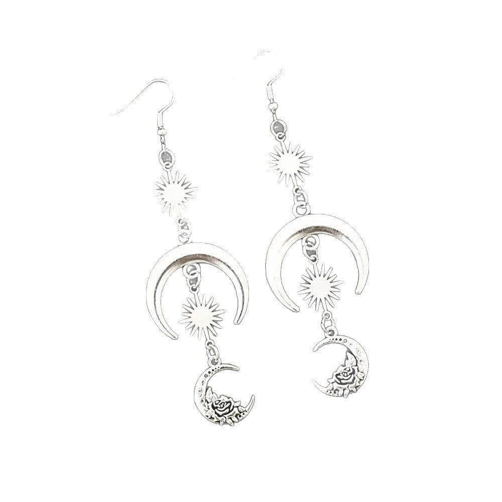 Elegant Cool New Sier Sun Moon Earrings