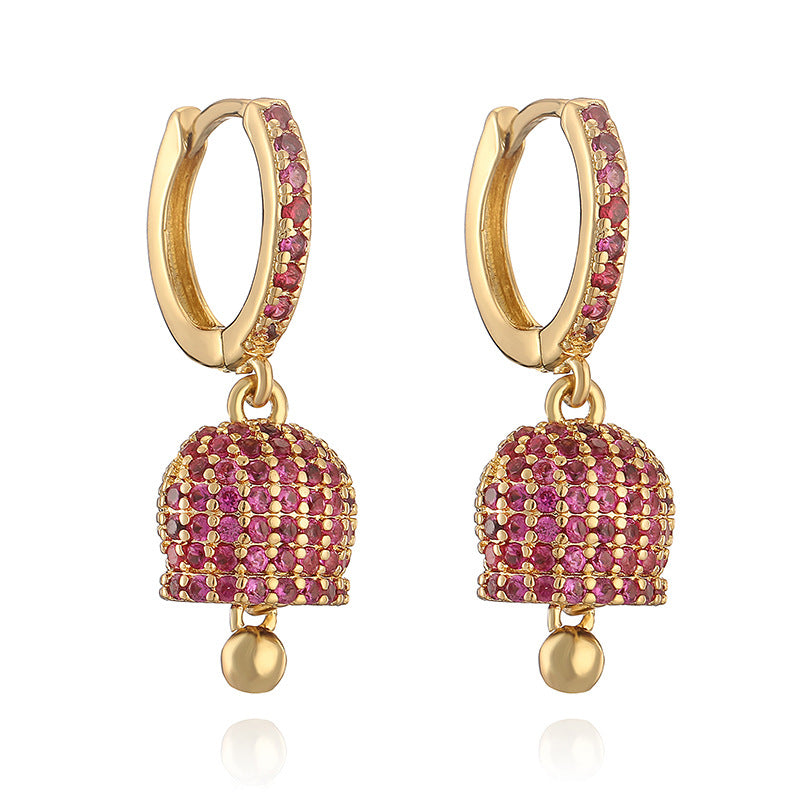 Luxury Fashion Copper Inlaid Color Diamond Bell Niche High Sense Earrings