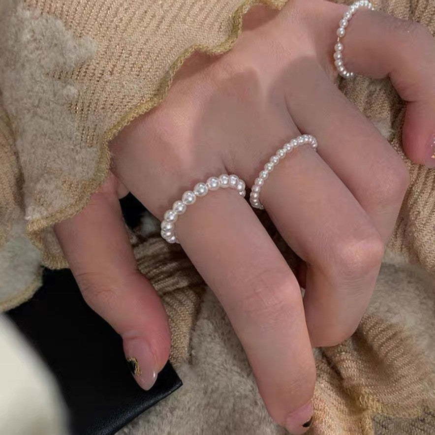 Women's Gentle Very Thin Glass Pearl Gilded Cold Rings
