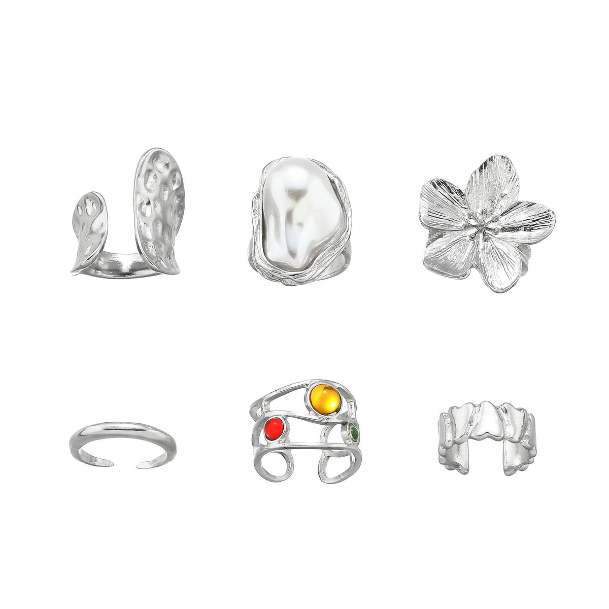 Flower Open Baroque Imitation Pearl Inlaid Rings