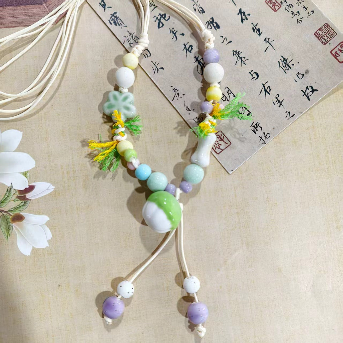 Women's Retro Ethnic Style Ceramic Butterfly Bell Fashionable Necklace