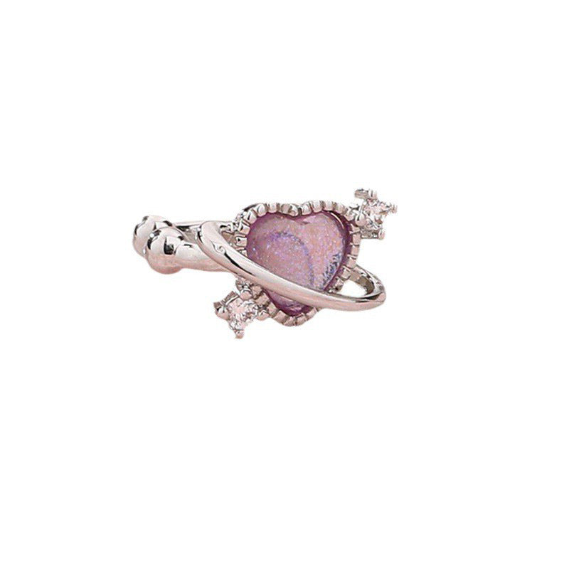 Planet Sweet Colorful Moonstone Rhinestone Heart Shape No Pierced For Ear Clip