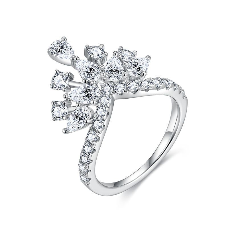 Crown Stack Engagement Ring: D-E Color D-Color VVS1 Moissanite Drop-Cut Solitaire in Sterling Silver with 18K Gold Plating
