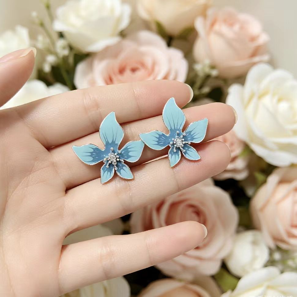 Color Flower Lady Elegant Sweet Style Temperament Dripping Oil Earrings
