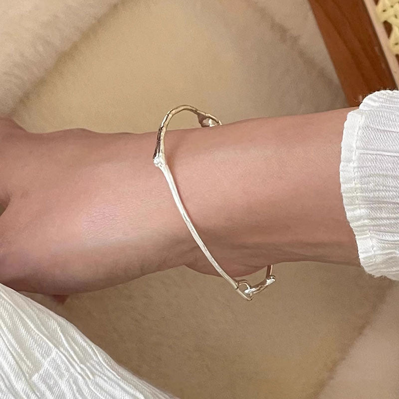 Sterling Sier Irregular Branch Female Minority Simple Glossy Bracelets