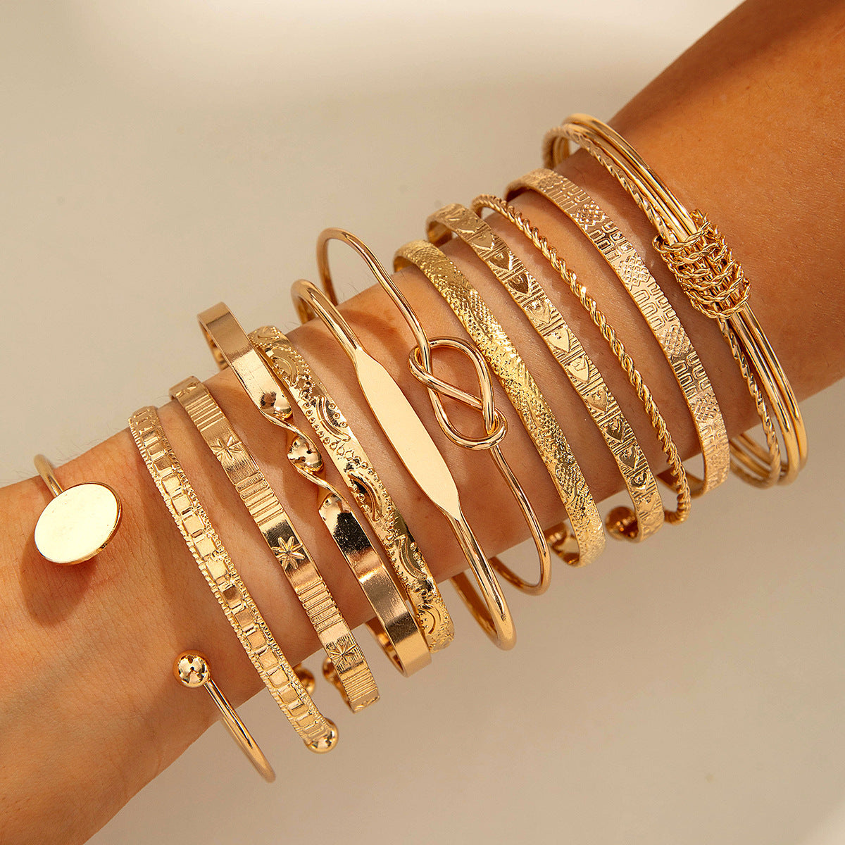 Wide Simple Geometric Open Round Beads Gold Bracelet