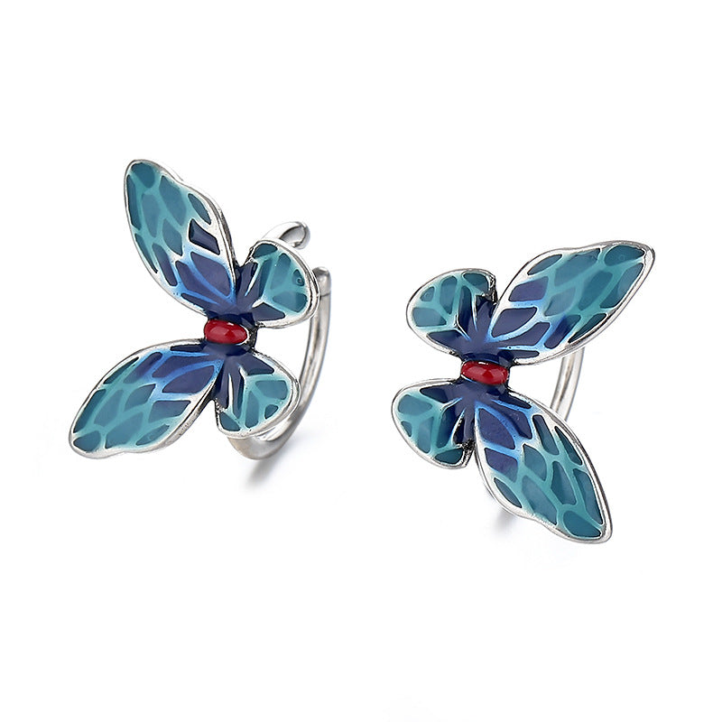 Chinese Cloisonne Enamel Butterfly Female Retro Ethnic Design Gifts Rings
