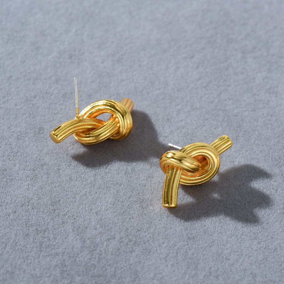 Fashion Striped Knotted Brushed Sier Niche Earrings