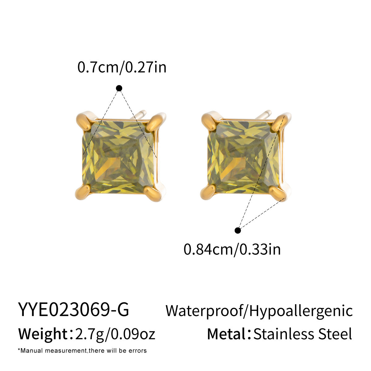 Women's Simple Fashion Square Color Zirconium Stainless Steel Vacuum Gold-plated Earrings