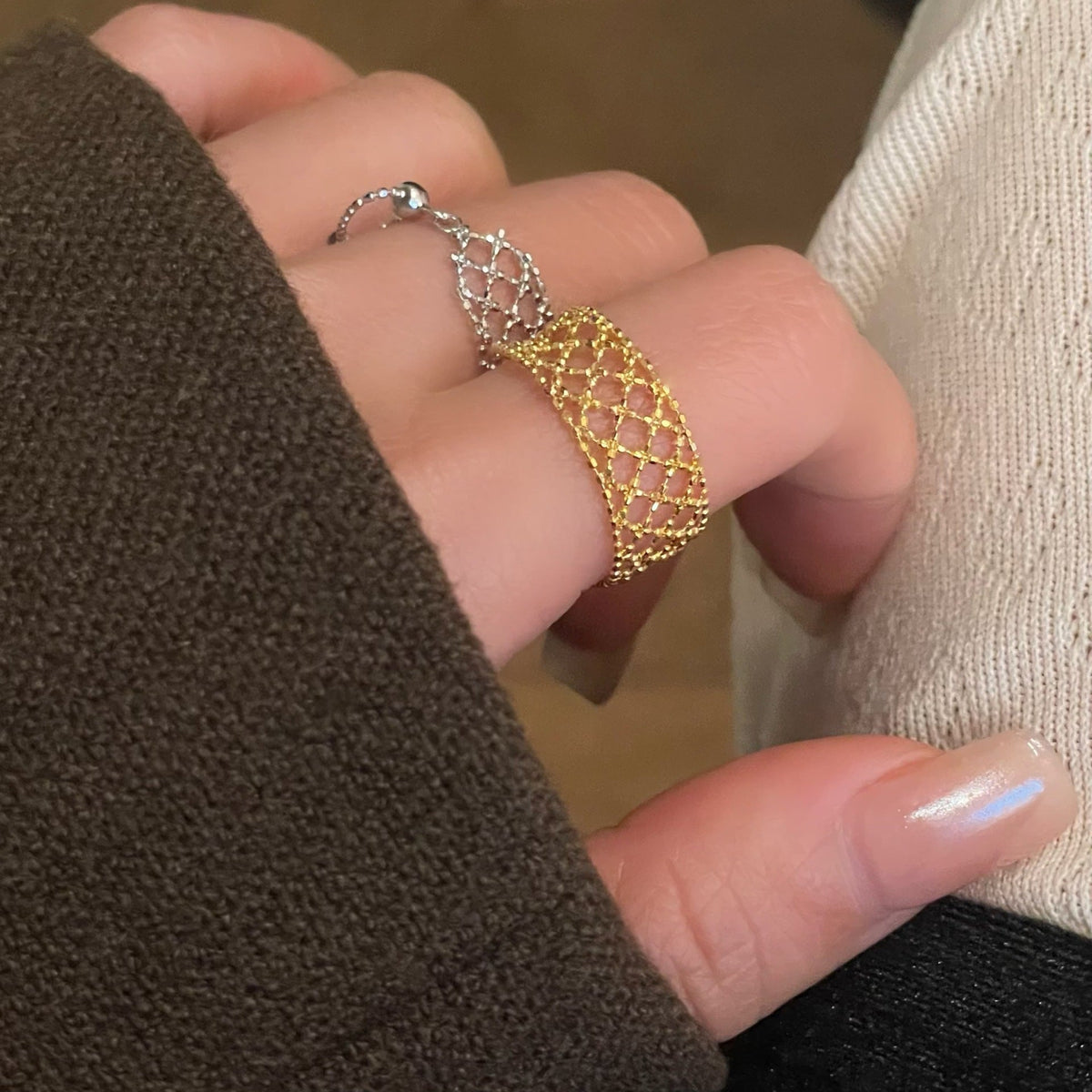 Mesh Lace Pull Adjustable Woven Dream Net Fashion Rings