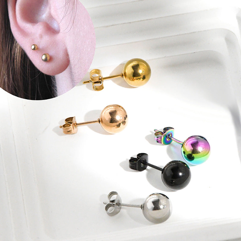 Women's & Men's Stainless Steel Ball Fashionable Bean-shaped Butterfly Stud Earrings