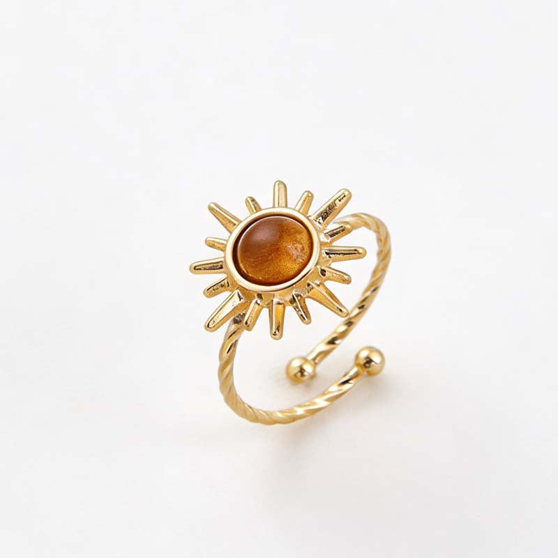 Sunflower Tigereye Female High Sense Design Rings