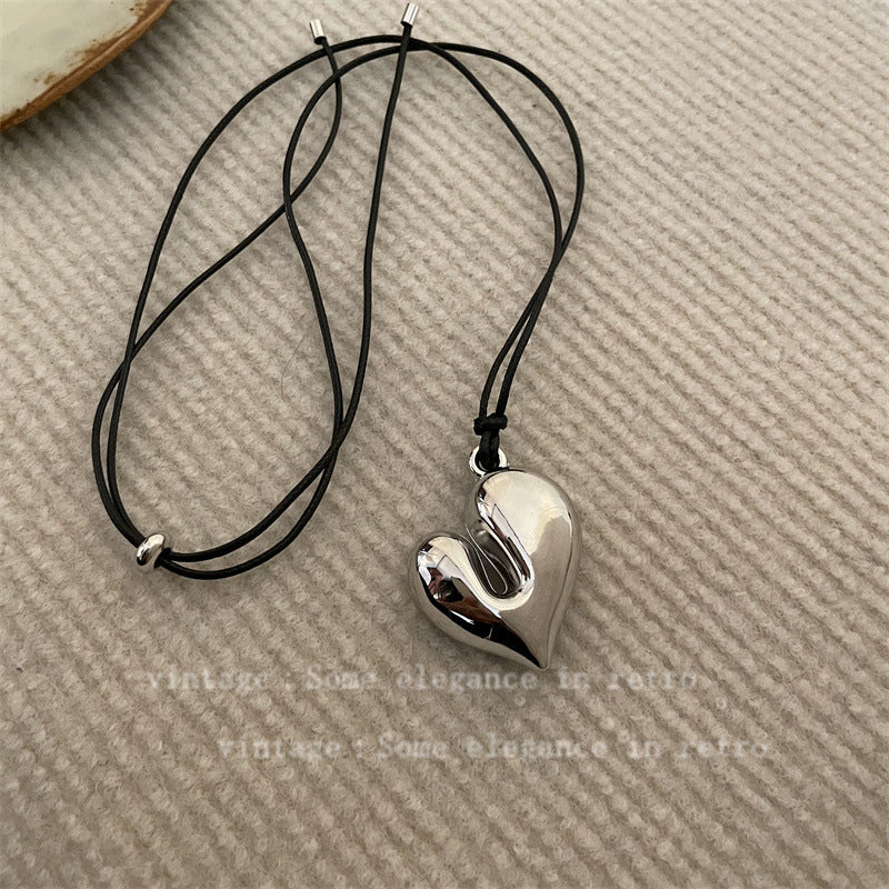 Cool Long Heart Pull Black Rope Necklaces