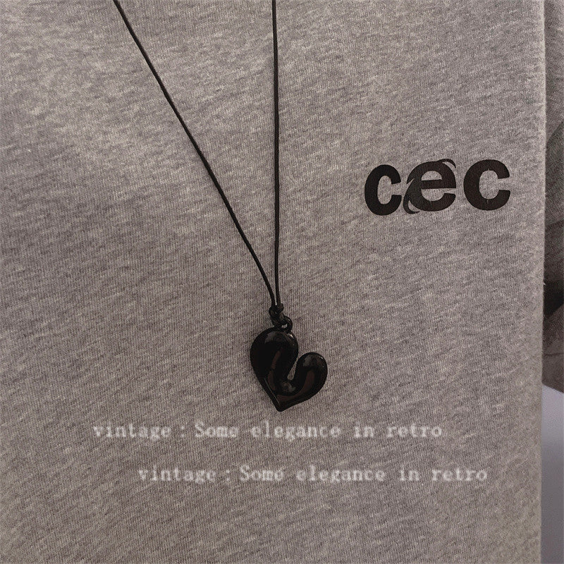 Cool Long Heart Pull Black Rope Necklaces