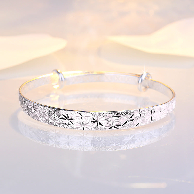 Women's Fashionable Simple Sier Wide Face For Personalized Opening Bracelet