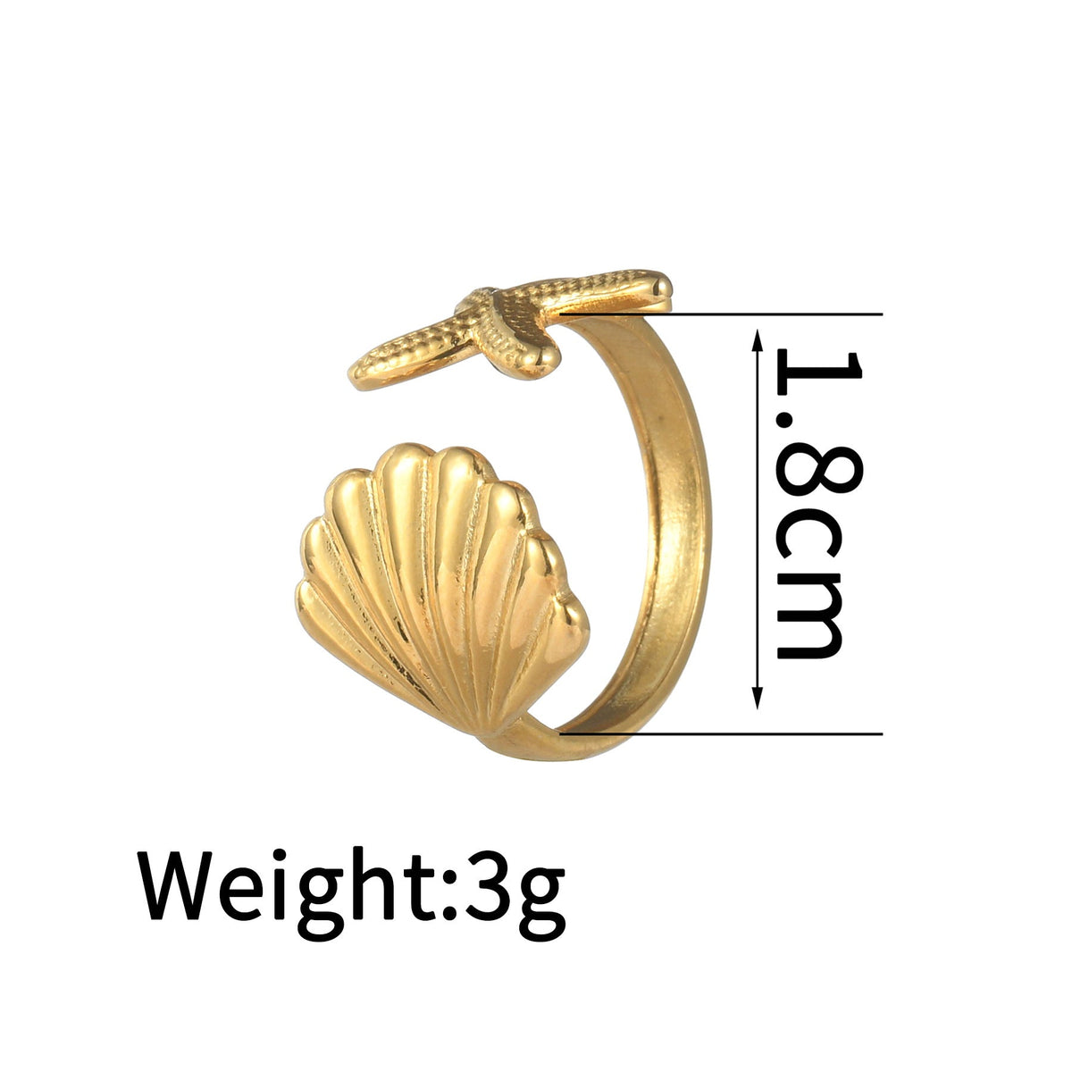 Women's Fashion Trend Stainless Steel Starfish Pearl Opening Exaggerated Design Rings
