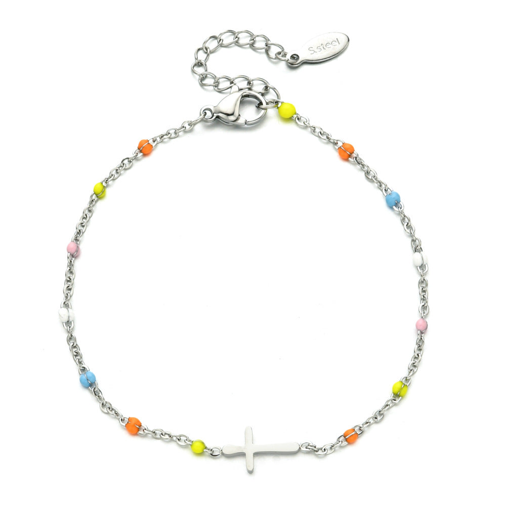 Women's Retro Bohemian Cross Color Enamel Stainless Bracelets